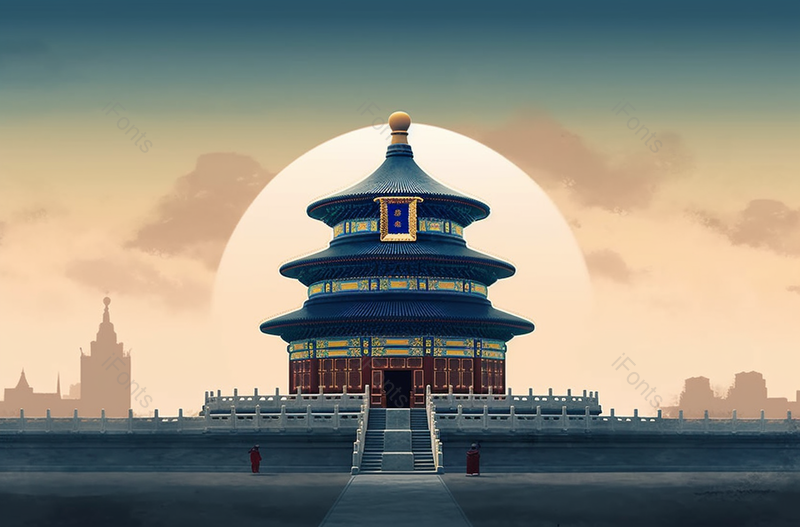 倾城远望城市剪影天坛阁楼塔祈祷国潮风中国风插画,插画/手绘图,插画/手绘图库,插画/手绘图下载,插画/手绘